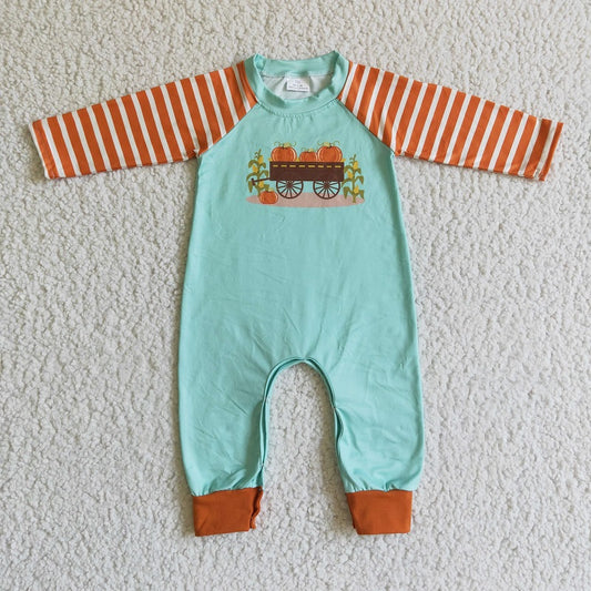 LR0046 Boys Autumn Pumpkin Car Long Sleeve Bodysuit