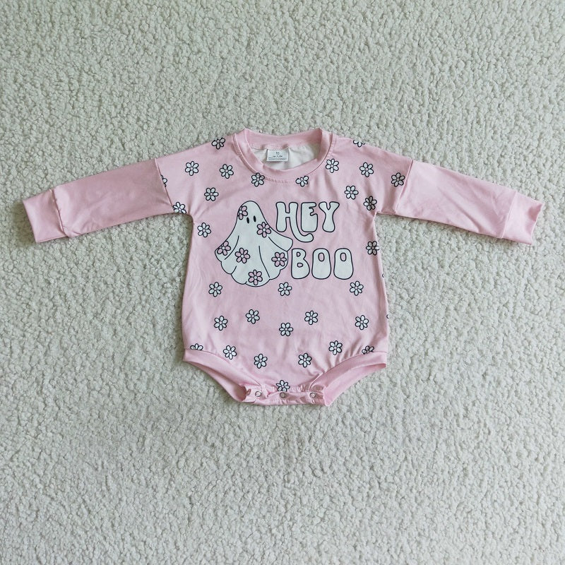 LR0054 HEY BOO Ghost Pink Long Sleeve Bodysuit