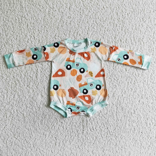 LR0061 Autumn Pumpkin Car Long Sleeve Bodysuit Romper