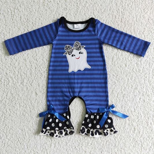 LR0067 Girls Bow Ghost Blue Striped Long Sleeve Bodysuit