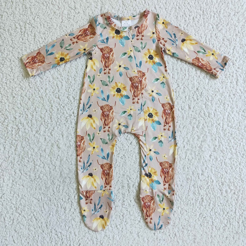 LR0071 BABY GIRLS HIGHLAND COW ROMPER WITH ZIPPER