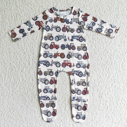 LR0072 NEWBORN BABY TRACTOR LONG SLEEVE ROMPER WITH ZIPPER