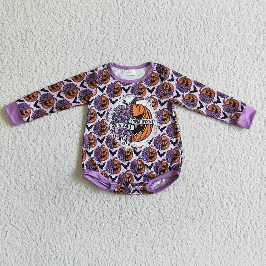 LR0079 Halloween Pumpkin Bat Long Sleeve Romper Bodysuit