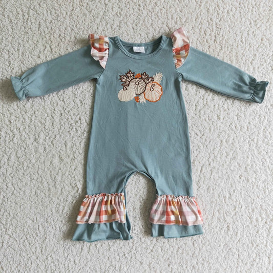 LR0105 Fall  Pumpkin Blue Long Sleeve Bodysuit
