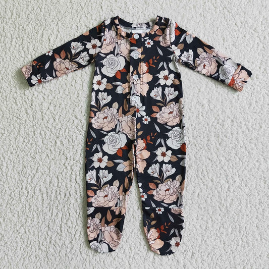 LR0116 Black Floral Long Sleeve Bodysuit