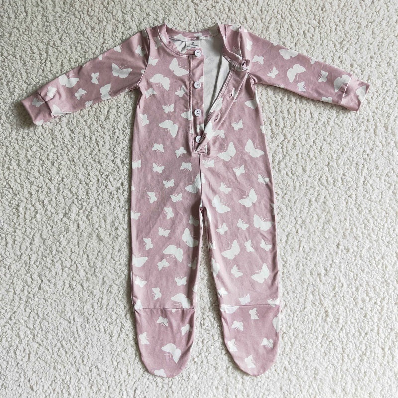 LR0118 Pink Butterfly Long Sleeve Bodysuit