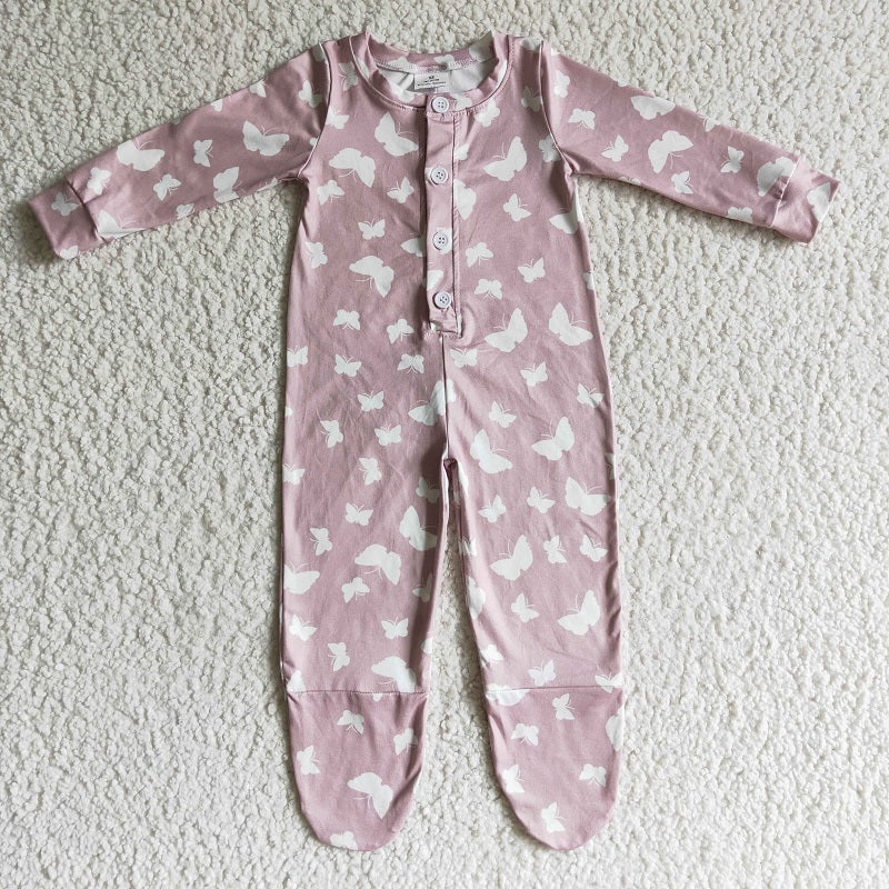 LR0118 Pink Butterfly Long Sleeve Bodysuit