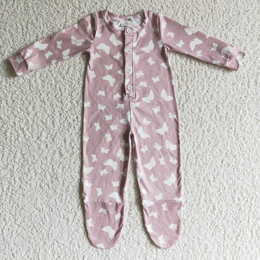 LR0118 Pink Butterfly Long Sleeve Bodysuit
