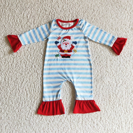 LR0120 Girls Embroidered Santa Striped Long Sleeve Bodysuit