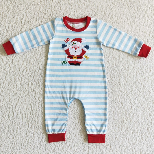 LR0121 Boys Embroidered Santa Stripe Long Sleeve Bodysuit