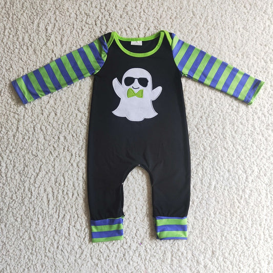 LR0132 Boys Embroidered Ghost Sunglasses Long Sleeve Bodysuit