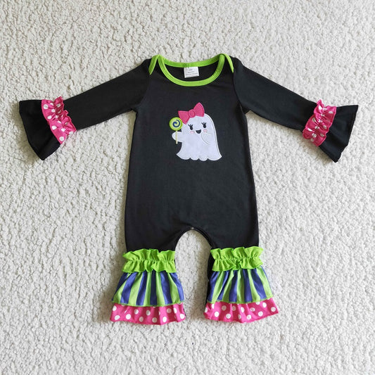LR0133 Girls Embroidered Ghost Bow Long Sleeve Bodysuit