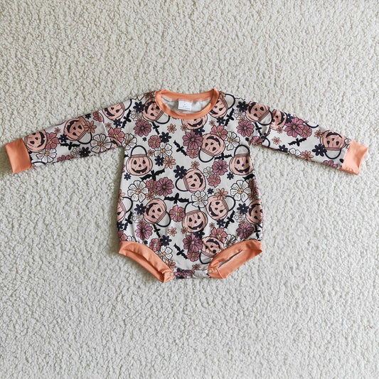 LR0159 Halloween Pumpkin Flower Long Sleeve Bodysuit