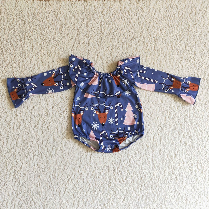 LR0165 Girls Fawn Christmas Tree Long Sleeve Bodysuit