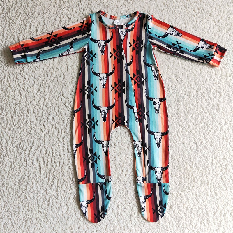 LR0169 Bull Head Colorful Striped Long Sleeve Bodysuit
