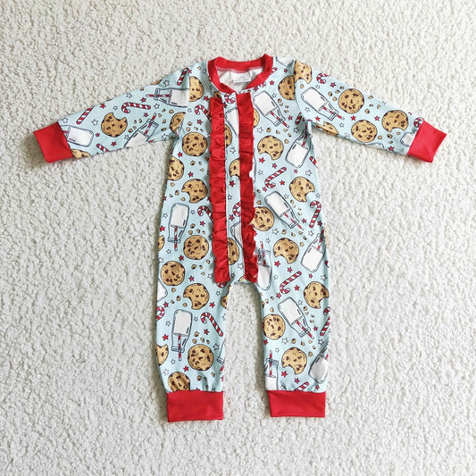 LR0185 Girls Christmas Cookie Milk Long Sleeve Bodysuit