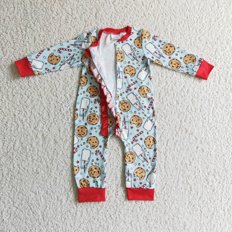 LR0185 Girls Christmas Cookie Milk Long Sleeve Bodysuit