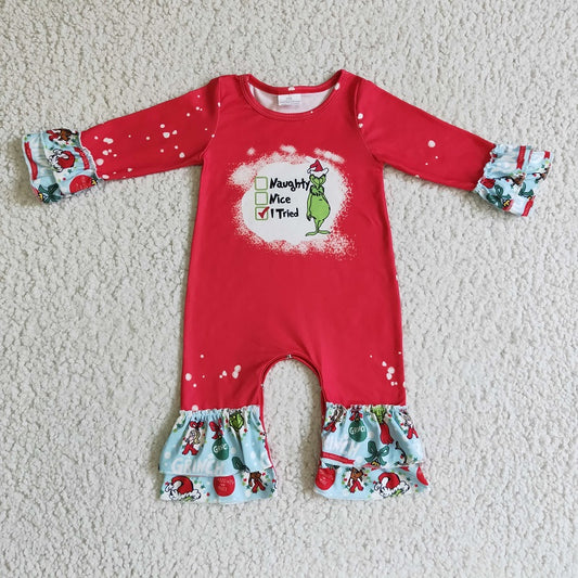 LR0193 girl christmas cartoon red long sleeve onesie