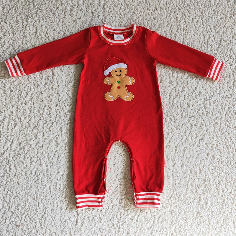 LR0195 BABY BOYS CHRISTMAS GINGERSNAP RED ROMPER
