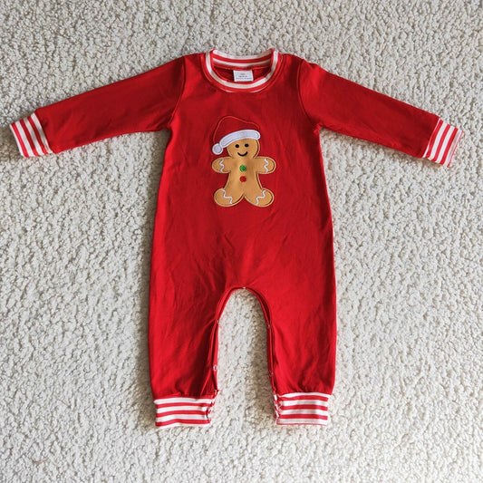 LR0195 BABY BOYS CHRISTMAS GINGERSNAP RED ROMPER