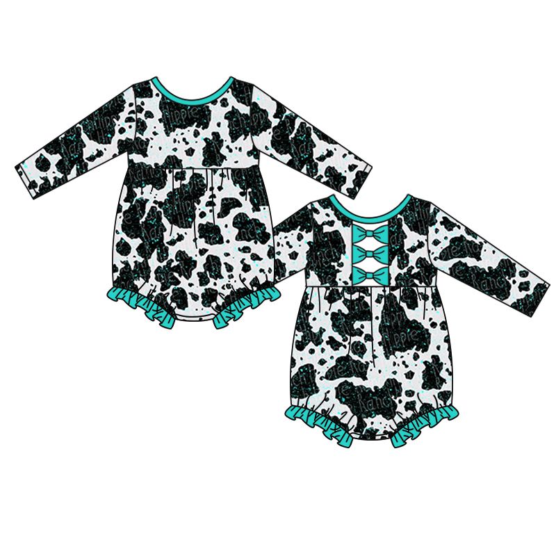 LR0197 BABY GIRLS COW PRINT SHIRT ROMPER
