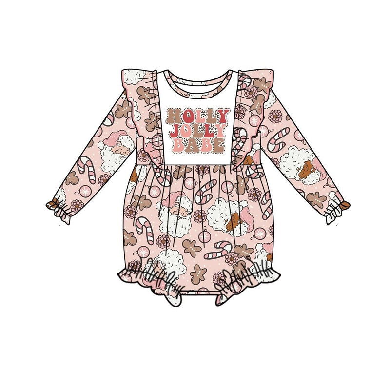 LR0206 Girls HOLLY Santa Pink Long Sleeve Bodysuit