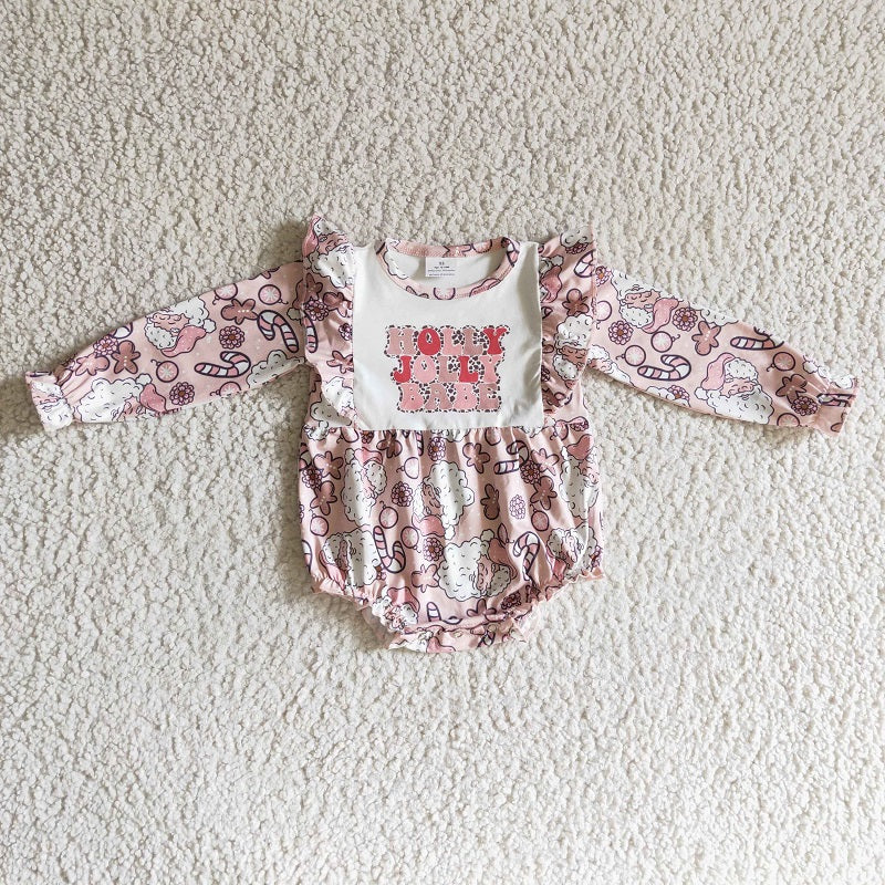 LR0206 Girls HOLLY Santa Pink Long Sleeve Bodysuit