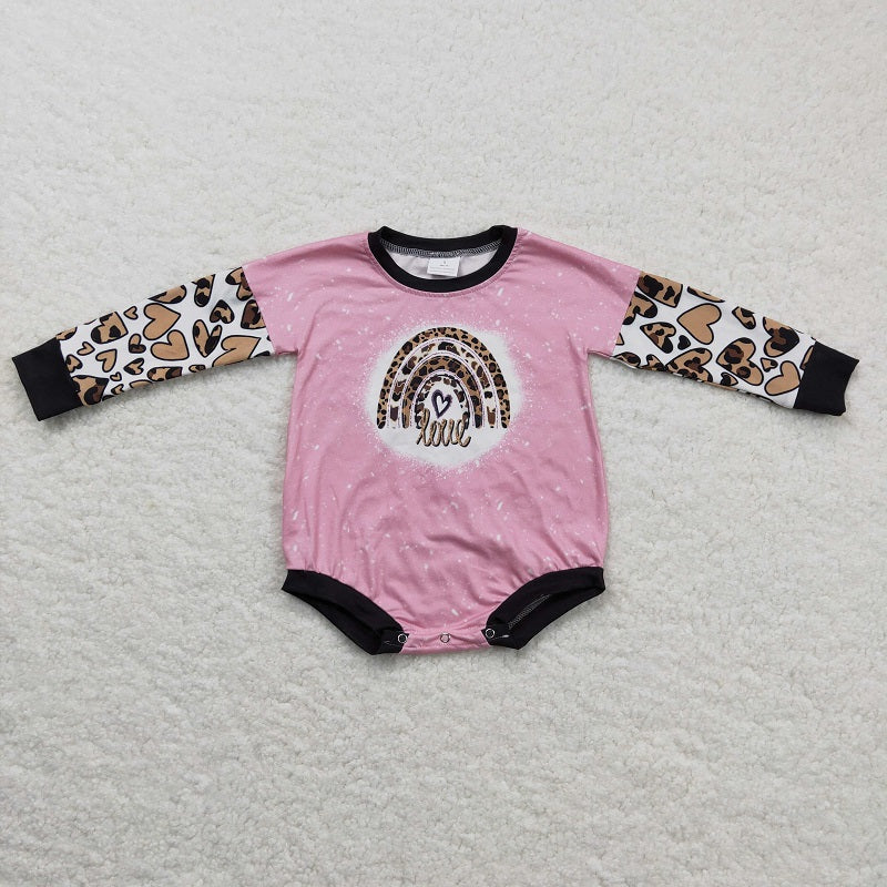 LR0220 Heart Leopard Rainbow Pink Long Sleeve Bodysuit