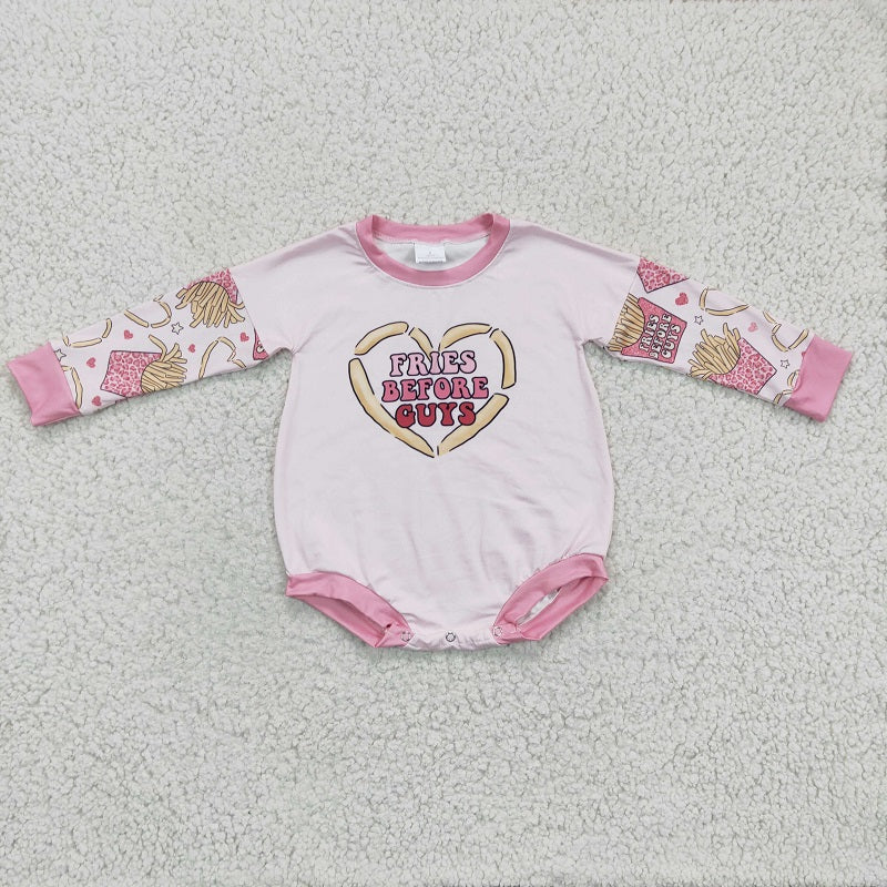 LR0231 Girls FRIES French Fries Pink Long-Sleeved Jumpsuit