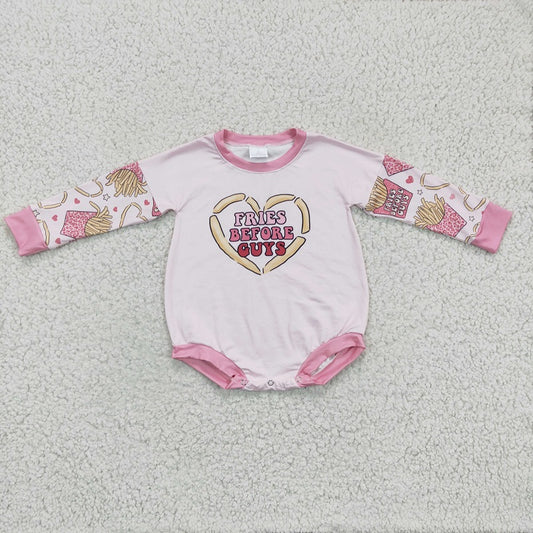 LR0231 Girls FRIES French Fries Pink Long-Sleeved Jumpsuit