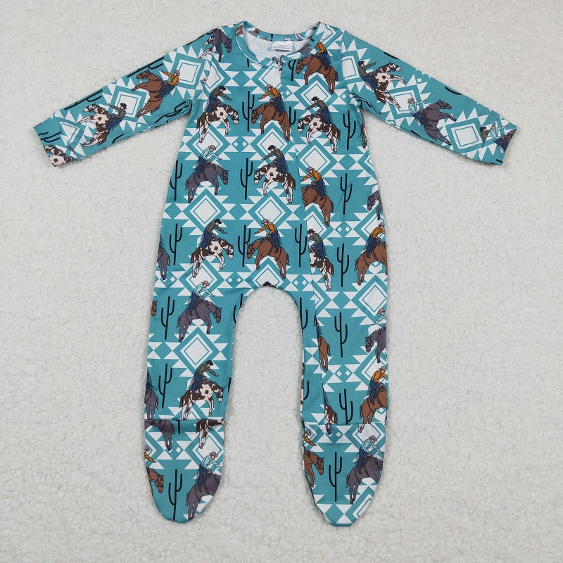 LR0248 Riding Geometric Blue Long Sleeve Bodysuit