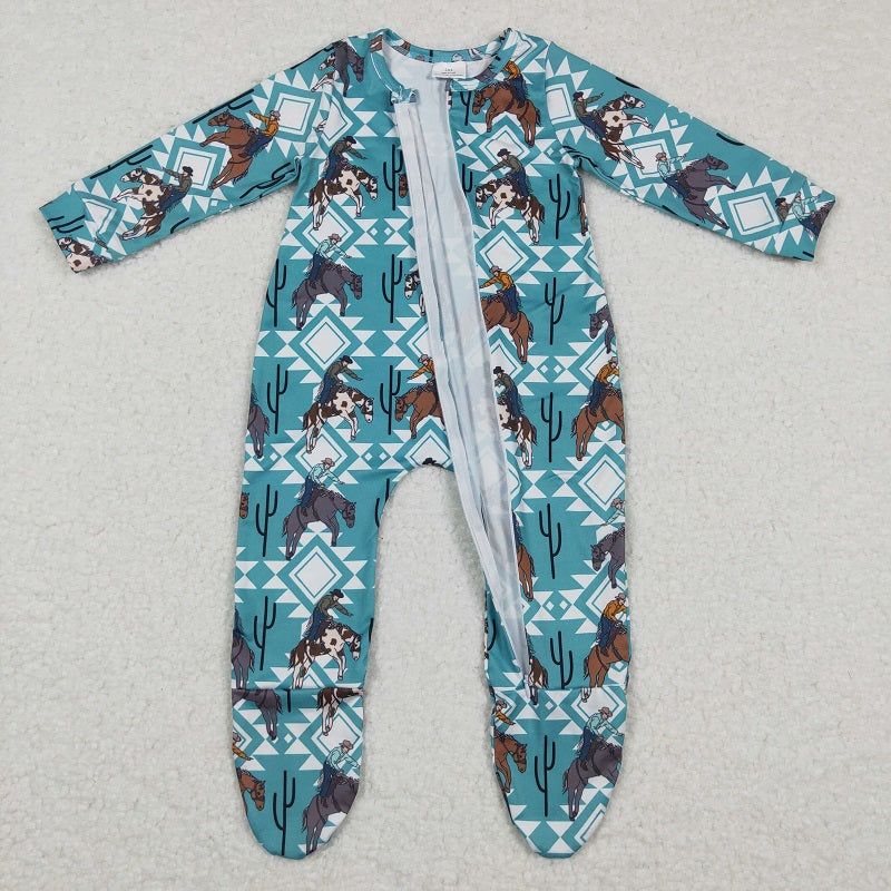 LR0248 Riding Geometric Blue Long Sleeve Bodysuit