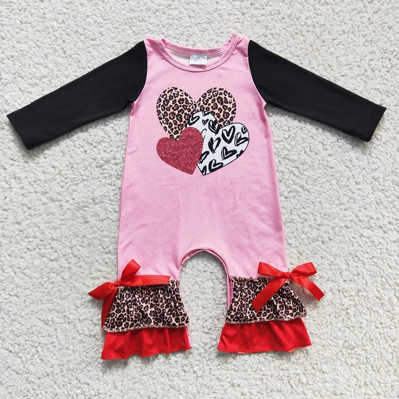 LR0251 Girls Leopard Print Heart Long Sleeve Jumpsuit