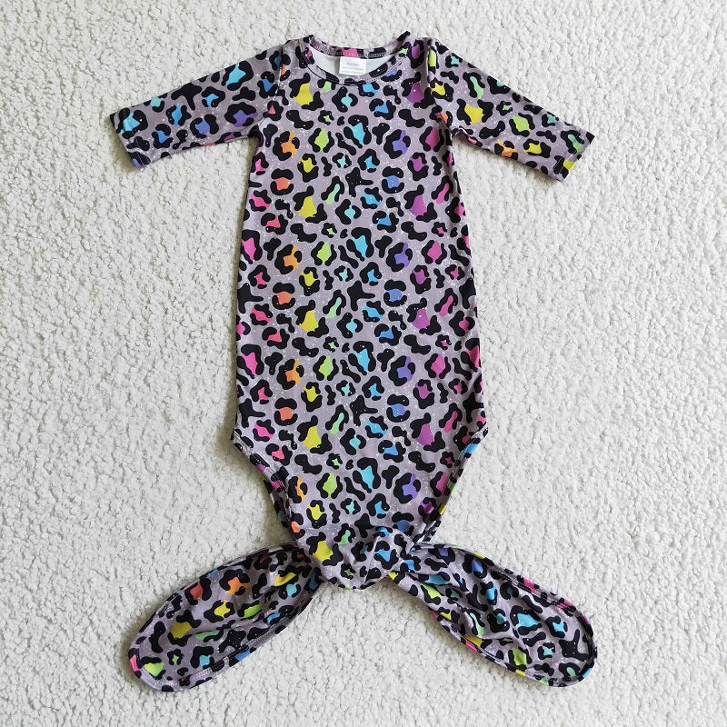 NB0014 Baby Color Leopard Print Long Sleeve Nightgown