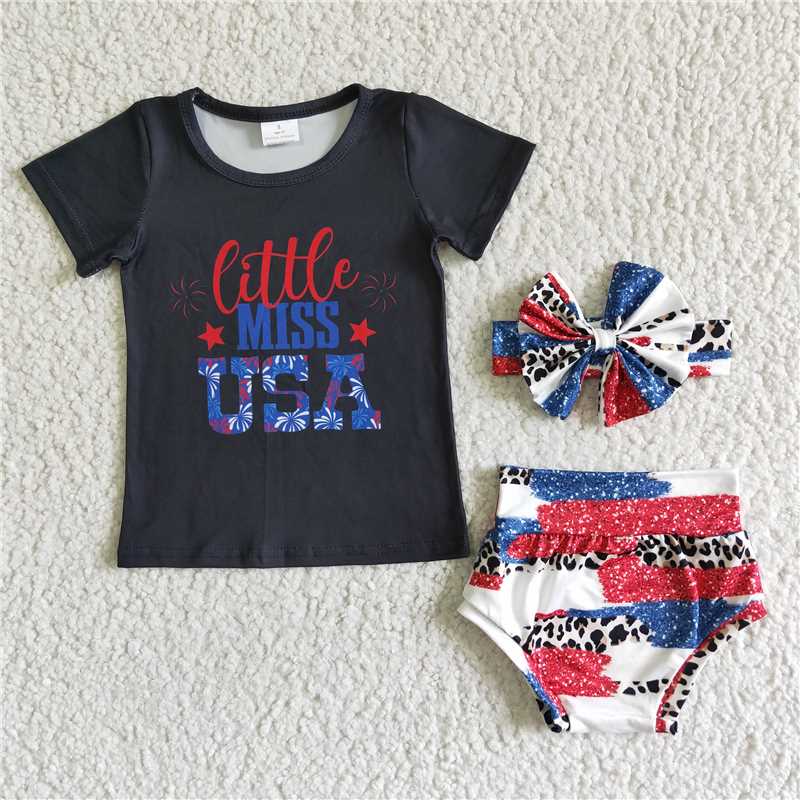 NC0007 National Day black short-sleeved red, blue and white leopard briefs set