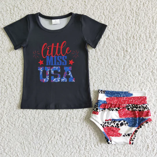 NC0007 National Day black short-sleeved red, blue and white leopard briefs set