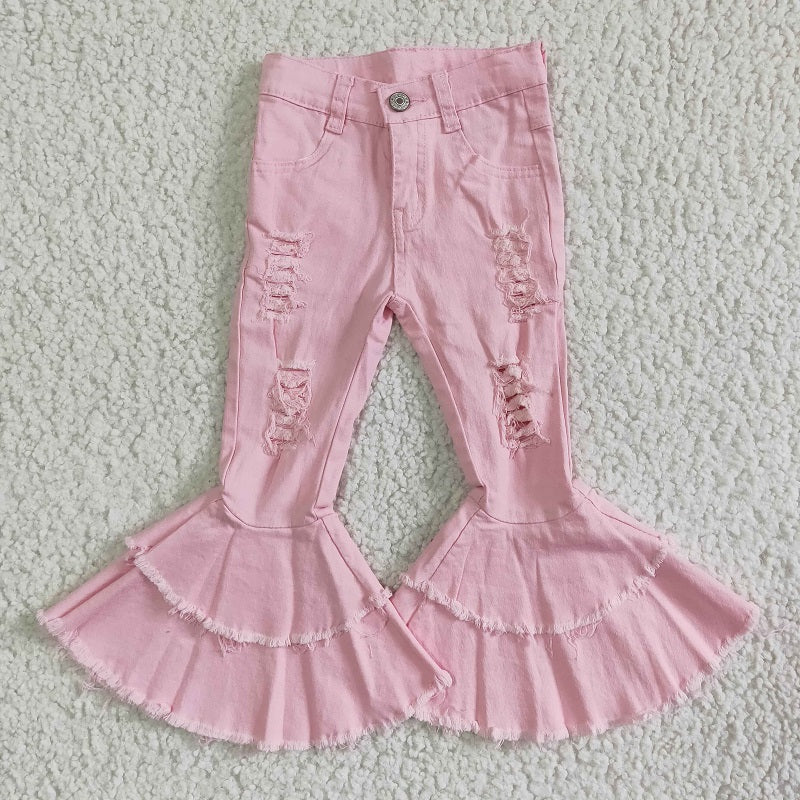 P0005 Pink Double Lace Ripped Denim Trousers