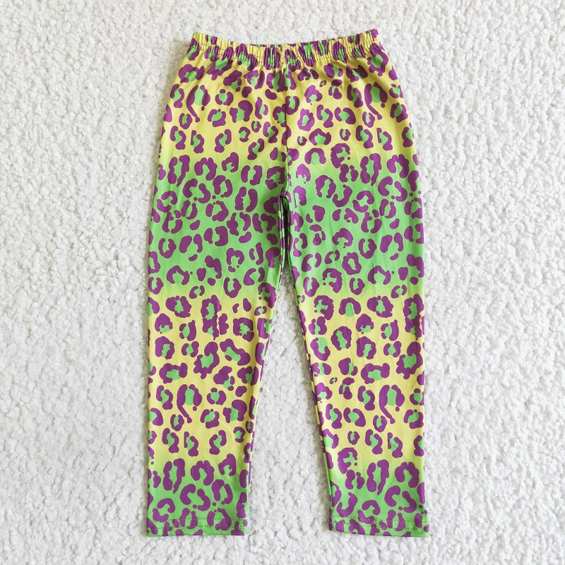 P0013  GREEN YELLOW LEOPARD LEGGINGS PANTS