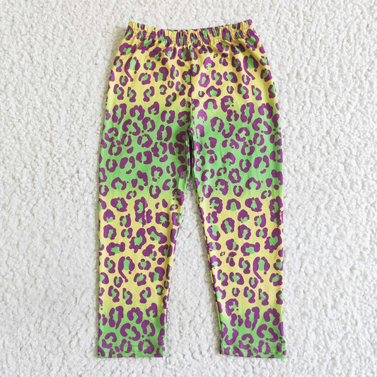 P0013 GREEN YELLOW LEOPARD LEGGINGS PANTS