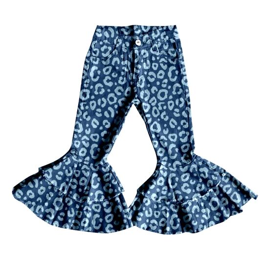 P0027 BLUE LEOPARD RUFFLE DENIM PANTS