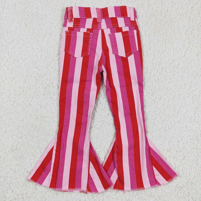 P0043 Light pink dark pink red striped denim trousers