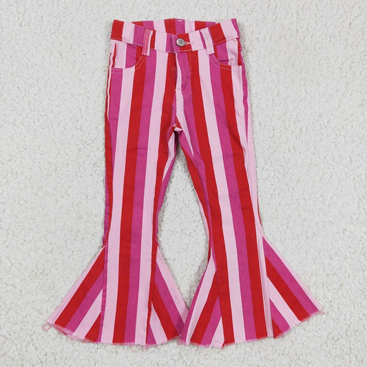 P0043 Light pink dark pink red striped denim trousers