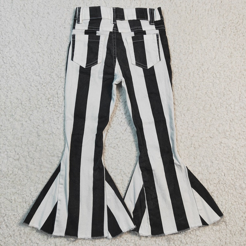P0046 Black and white striped denim trousers