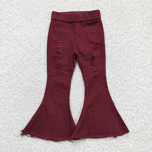 P0047 baby girl clothes dark red jeans bell bottom pant