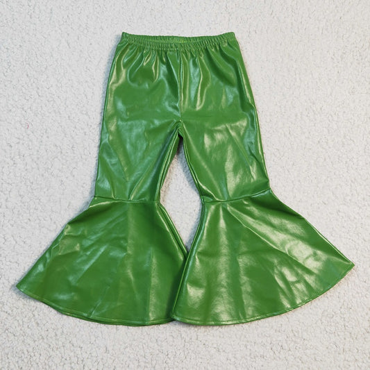 P0051 Green Flared Leather Pants