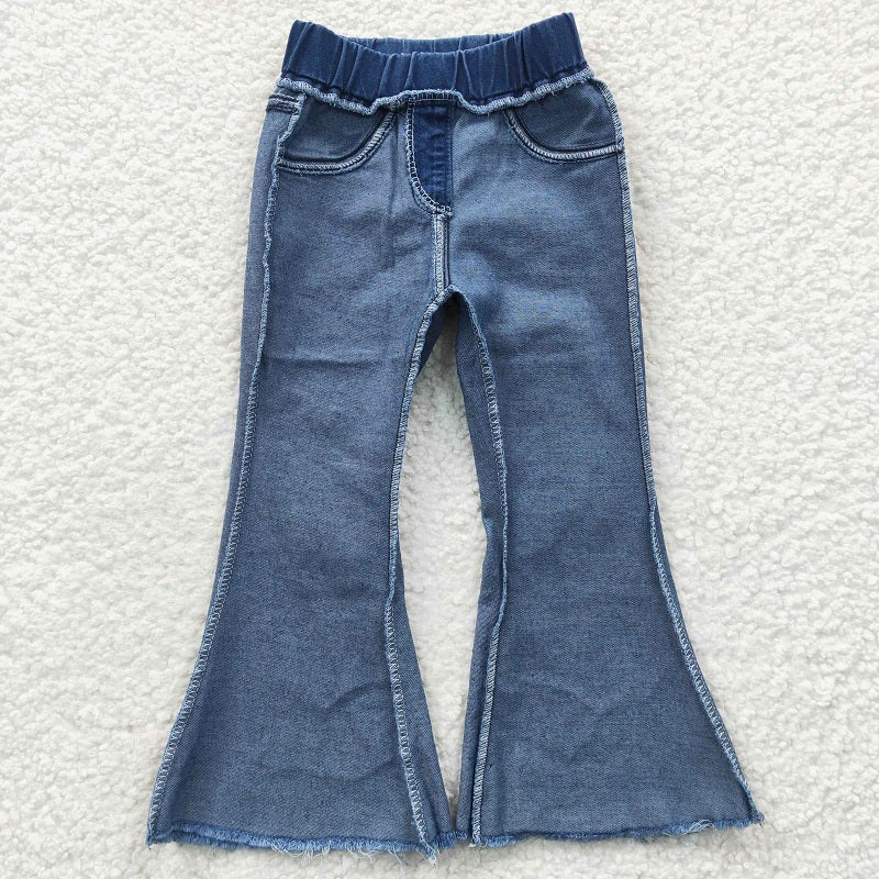 P0070 Blue Bleached Denim Flared Trousers