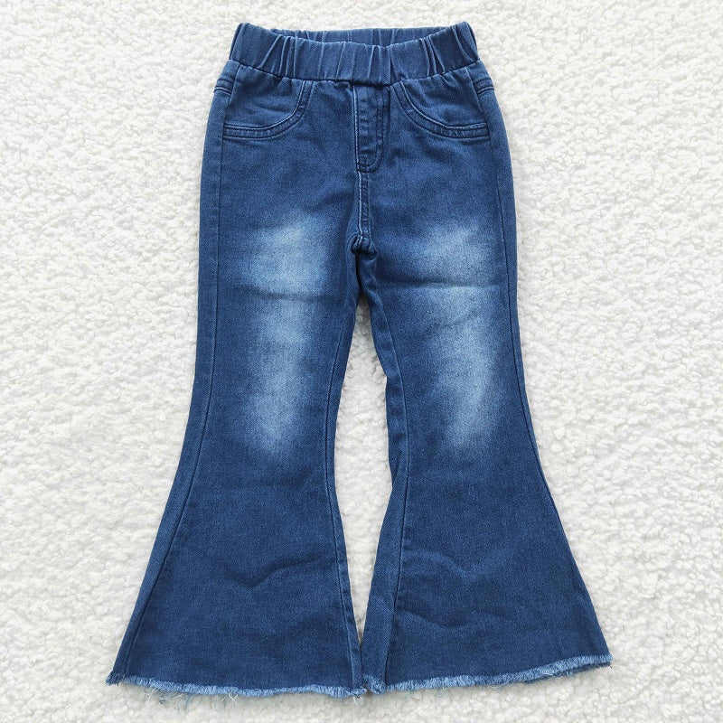 P0070 Blue Bleached Denim Flared Trousers
