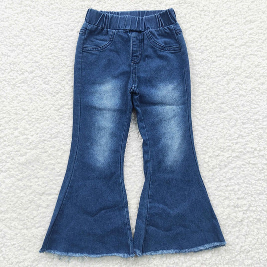 P0070 Blue Bleached Denim Flared Trousers
