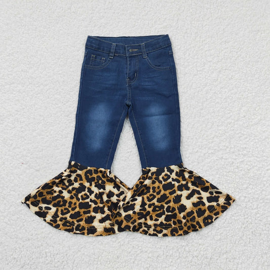 P0116 Denim leopard flared trousers
