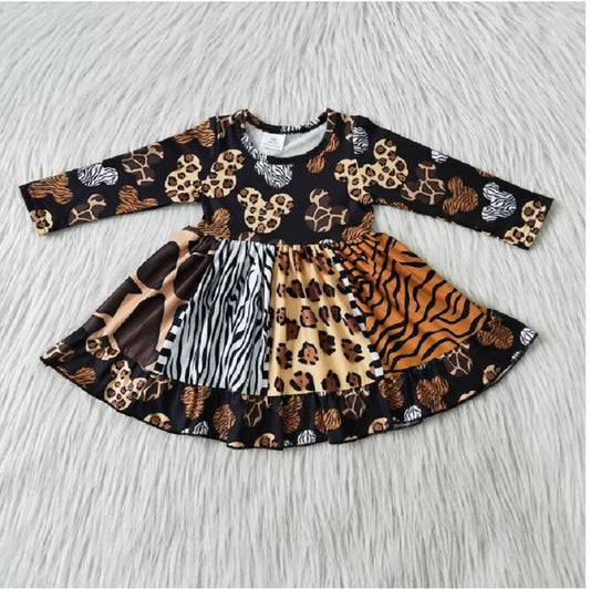 6 B11-37 Leopard Print Cartoon Head Long Sleeve Dress